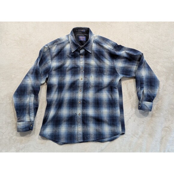 Pendleton Long Sleeve Button Front Shirt Blue Plaid Size Large Lot of 2 DAMAGED - Picture 2 of 16